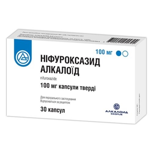 НІФУРОКСАЗИД АЛКАЛОЇД капсули тверді по 100 мг по 10 капсул у блістері, по 3 блістери у картонній пачці
